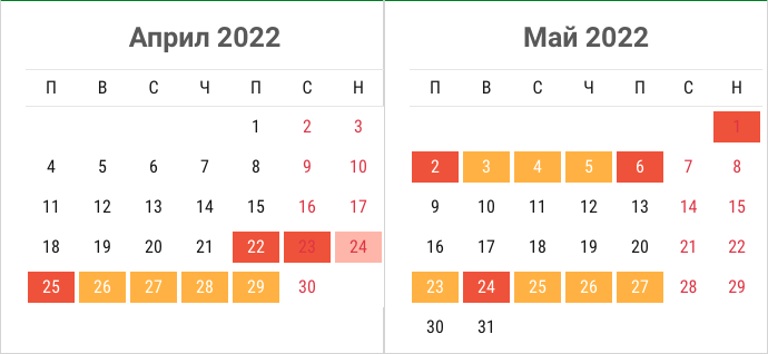 Почивни дни Април и Май 2022 година